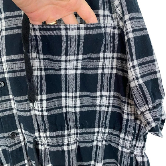 Norma Kamali Flannel Hoodie Shirt Womens Medium Black Plaid Hooded Tunic Top - Picture 4 of 12